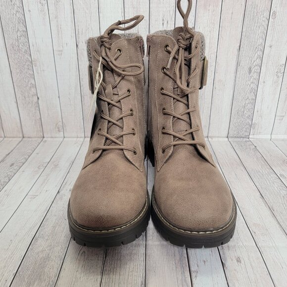 NWB Cliffs by White Mountain Mentor Knit Collar Combat Boot Stone Tan Brown - Picture 2 of 9